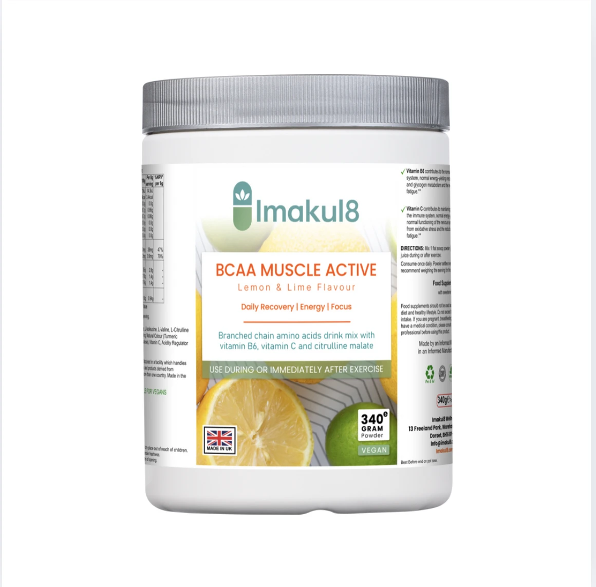 BCAA MUSCLE for Performance & Recovery with Leucine, Isoleucine, Valine with Vit